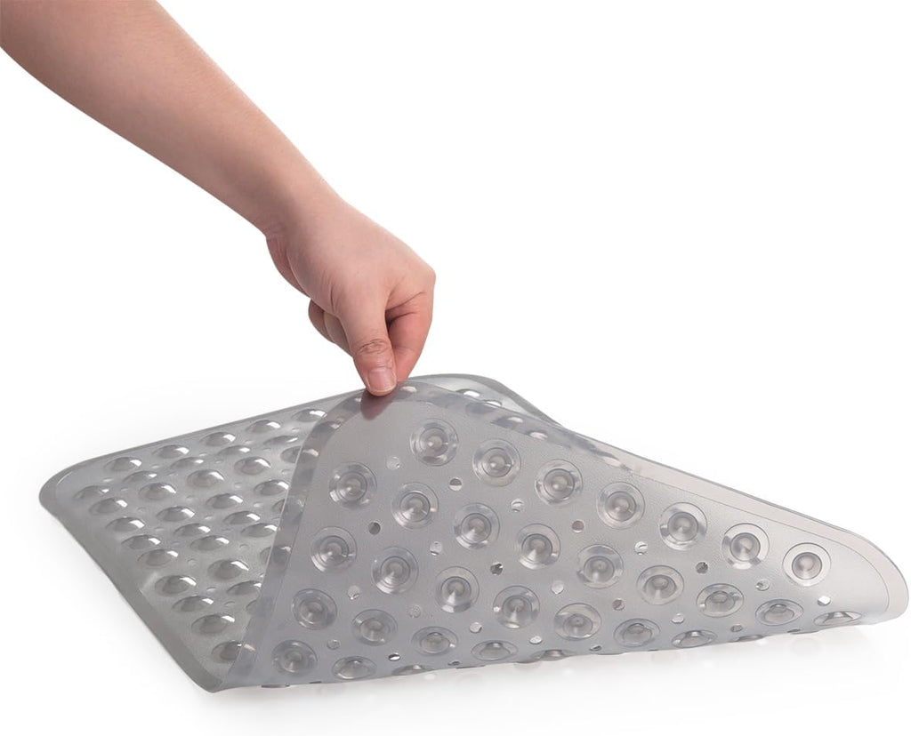 Eyrmat Non-Slip Bathtub Mat, with Suction Cups and Drain Holes, Machine Washable, Clear, 27.6 x 15 Inches