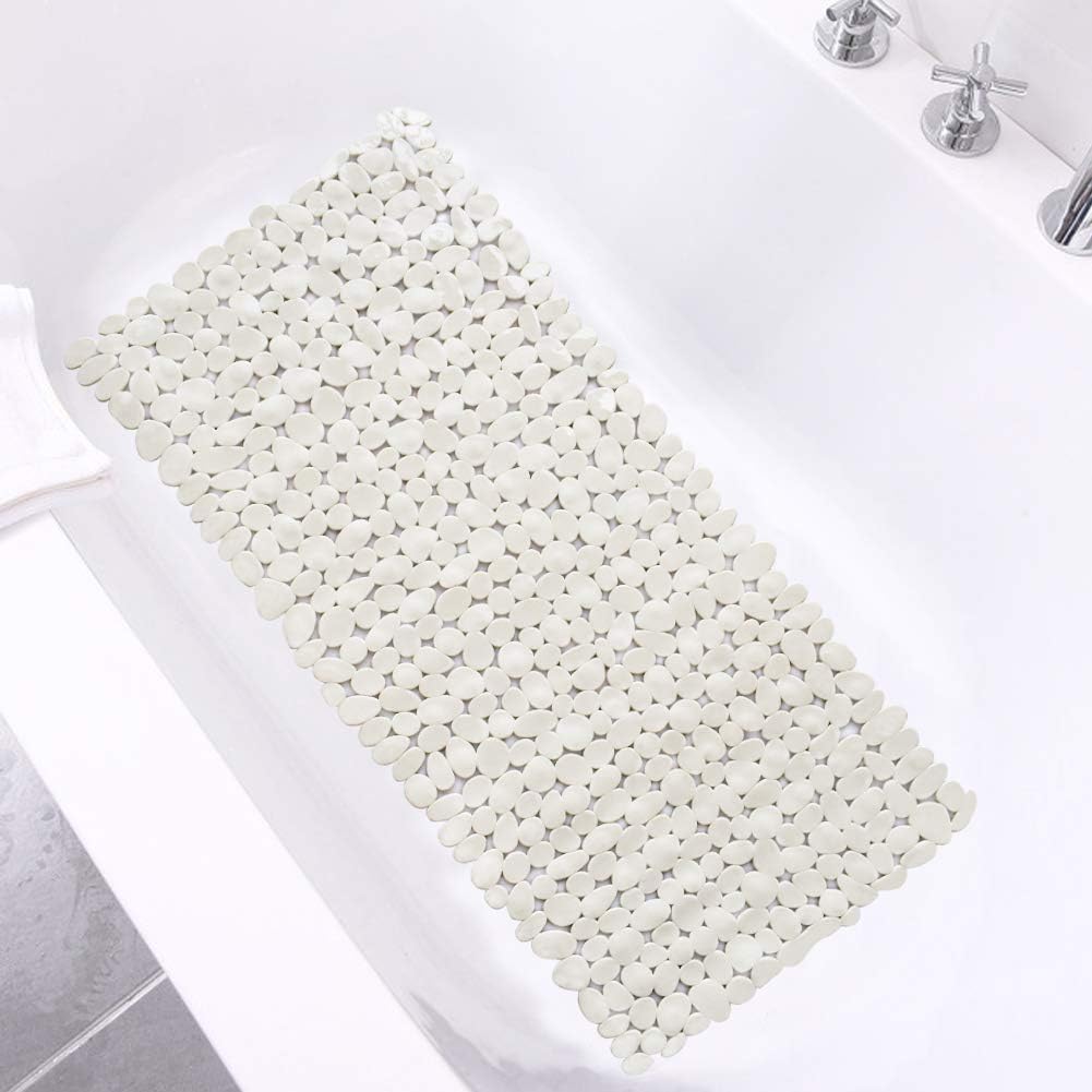 Eyrmat Non-Slip Pebble Bathtub Mat, Black, 16 x 35 Inches, with Drain Holes and Suction Cups, for Smooth Tubs