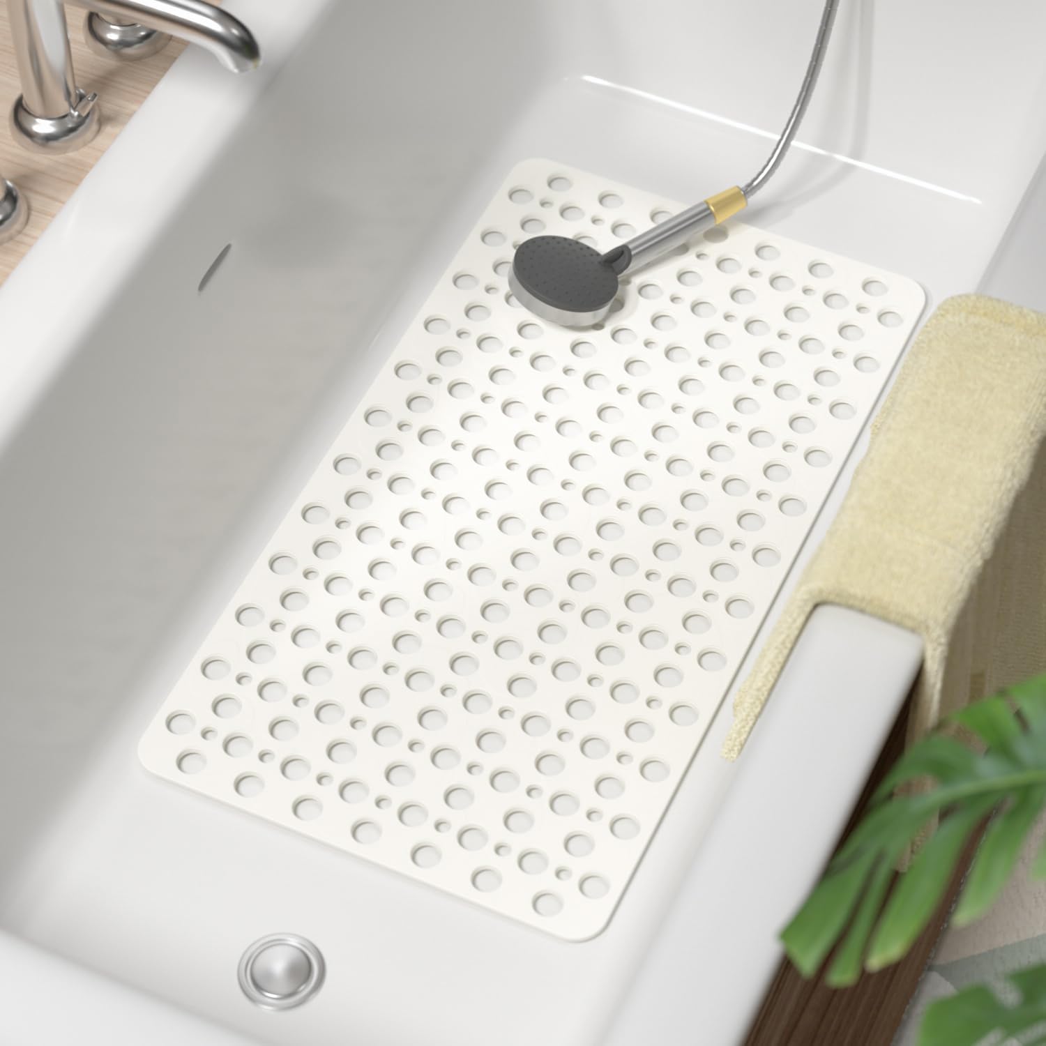 Eyrmat Non-Slip Bathtub Mat, TPE Material, with Suction Cups and Drainage Design, Blue, 28 x 15 Inches