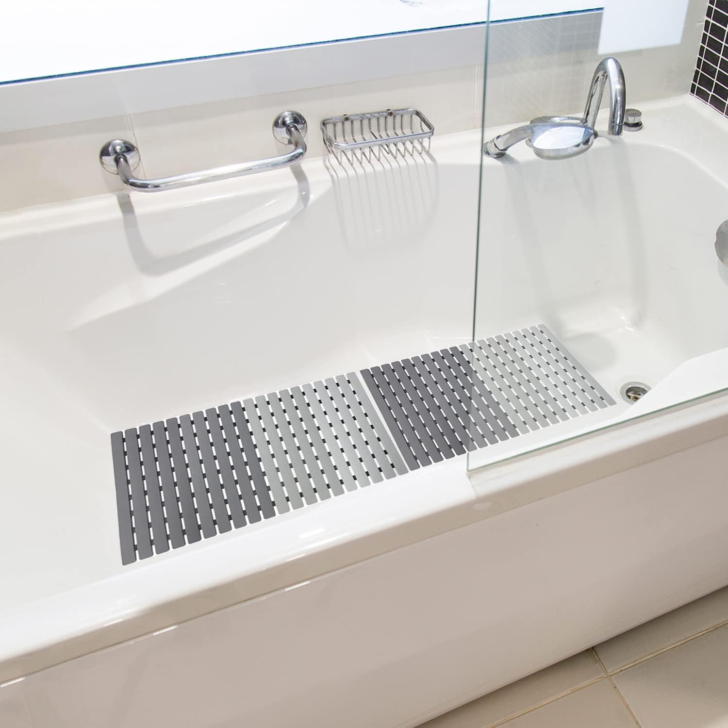 Eyrmat Non-Slip Bathtub Mat, with Suction Cups and Drain Holes, Trimmable Design, 27.5 x 15.7 Inches