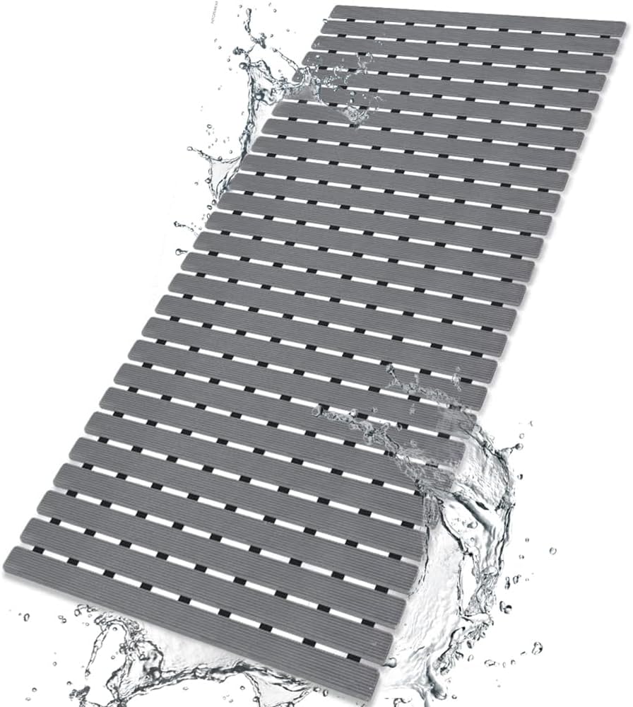 Eyrmat Non-Slip Bathtub Mat, with Suction Cups and Drain Holes, Trimmable Design, 27.5 x 15.7 Inches
