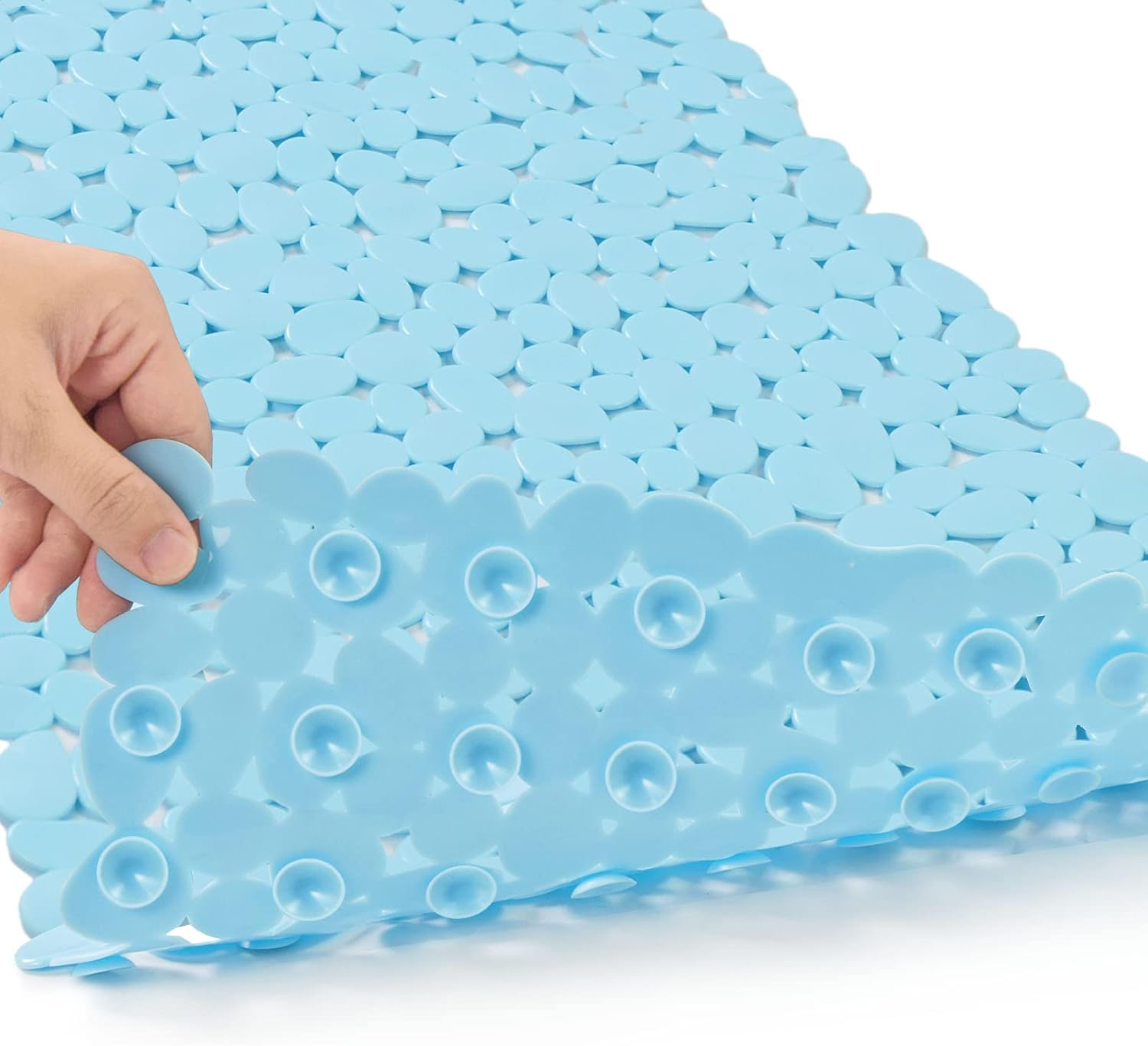 Eyrmat Non-Slip Pebble Bathtub Mat, Black, 16 x 35 Inches, with Drain Holes and Suction Cups, for Smooth Tubs
