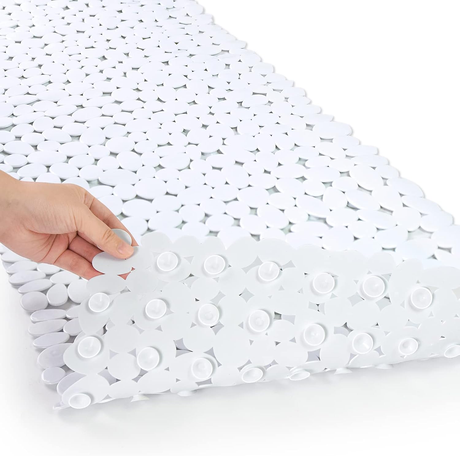 Eyrmat Non-Slip Pebble Bathtub Mat, Black, 16 x 35 Inches, with Drain Holes and Suction Cups, for Smooth Tubs