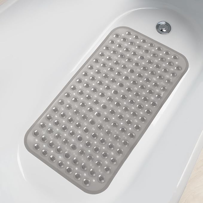 Eyrmat Non-Slip Bathtub Mat, with Suction Cups and Drain Holes, Machine Washable, Clear, 27.6 x 15 Inches