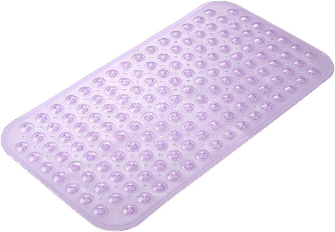 Eyrmat Non-Slip Bathtub Mat, with Suction Cups and Drain Holes, Machine Washable, Clear, 27.6 x 15 Inches
