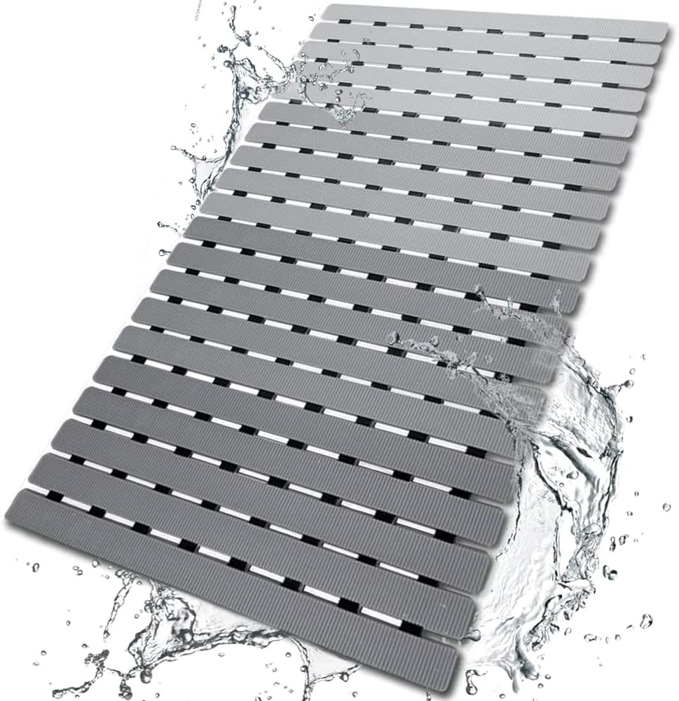 Eyrmat Non-Slip Bathtub Mat, with Suction Cups and Drain Holes, Trimmable Design, 27.5 x 15.7 Inches