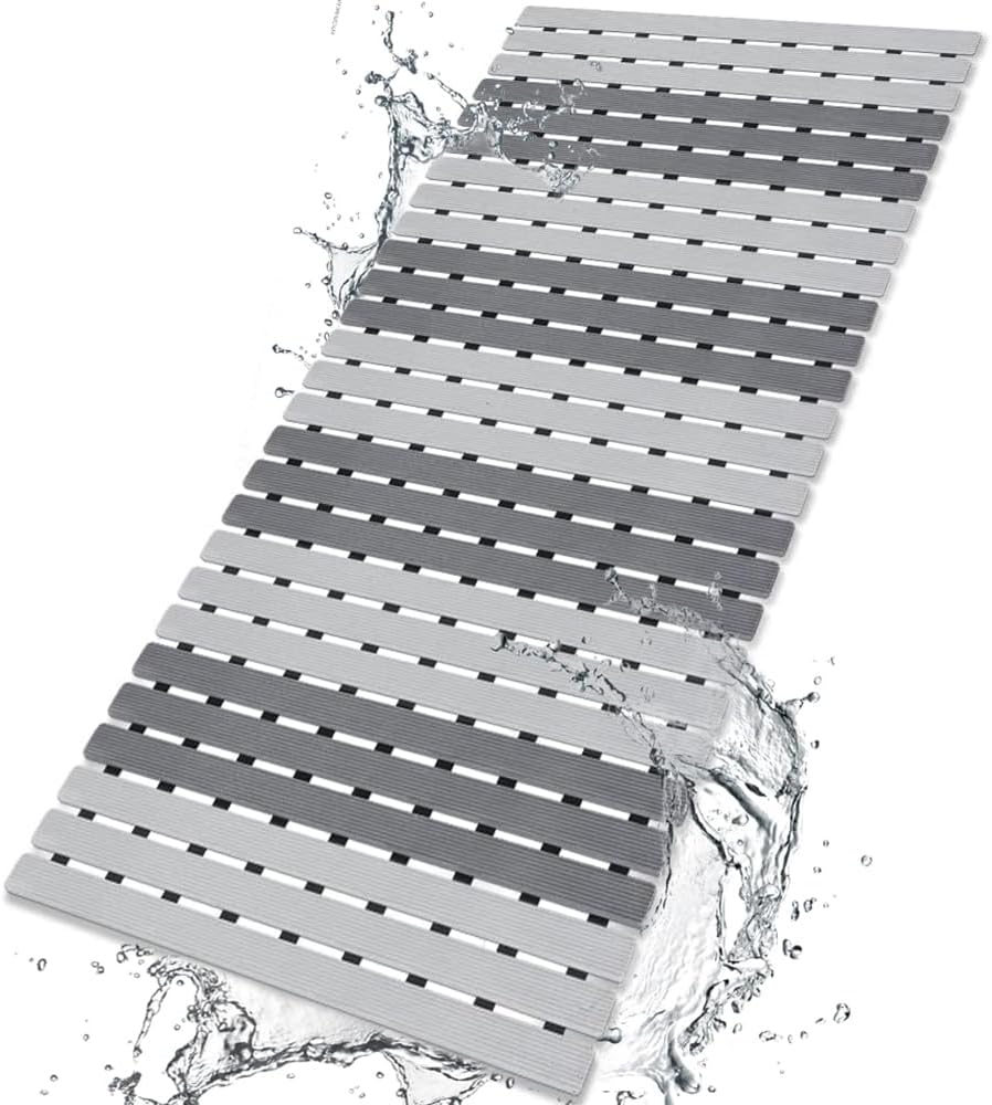 Eyrmat Non-Slip Bathtub Mat, with Suction Cups and Drain Holes, Trimmable Design, 27.5 x 15.7 Inches