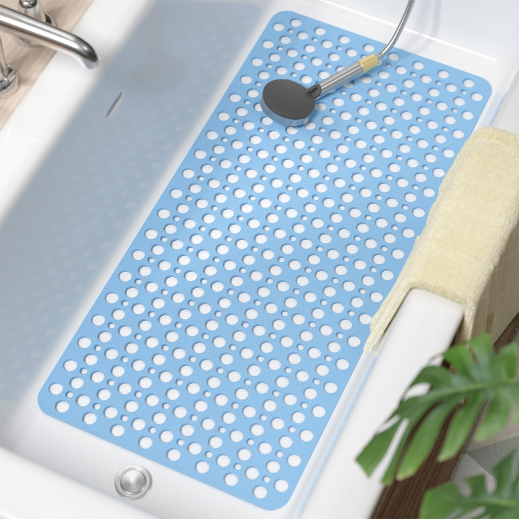 Eyrmat Non-Slip Bathtub Mat, TPE Material, with Suction Cups and Drainage Design, Blue, 28 x 15 Inches