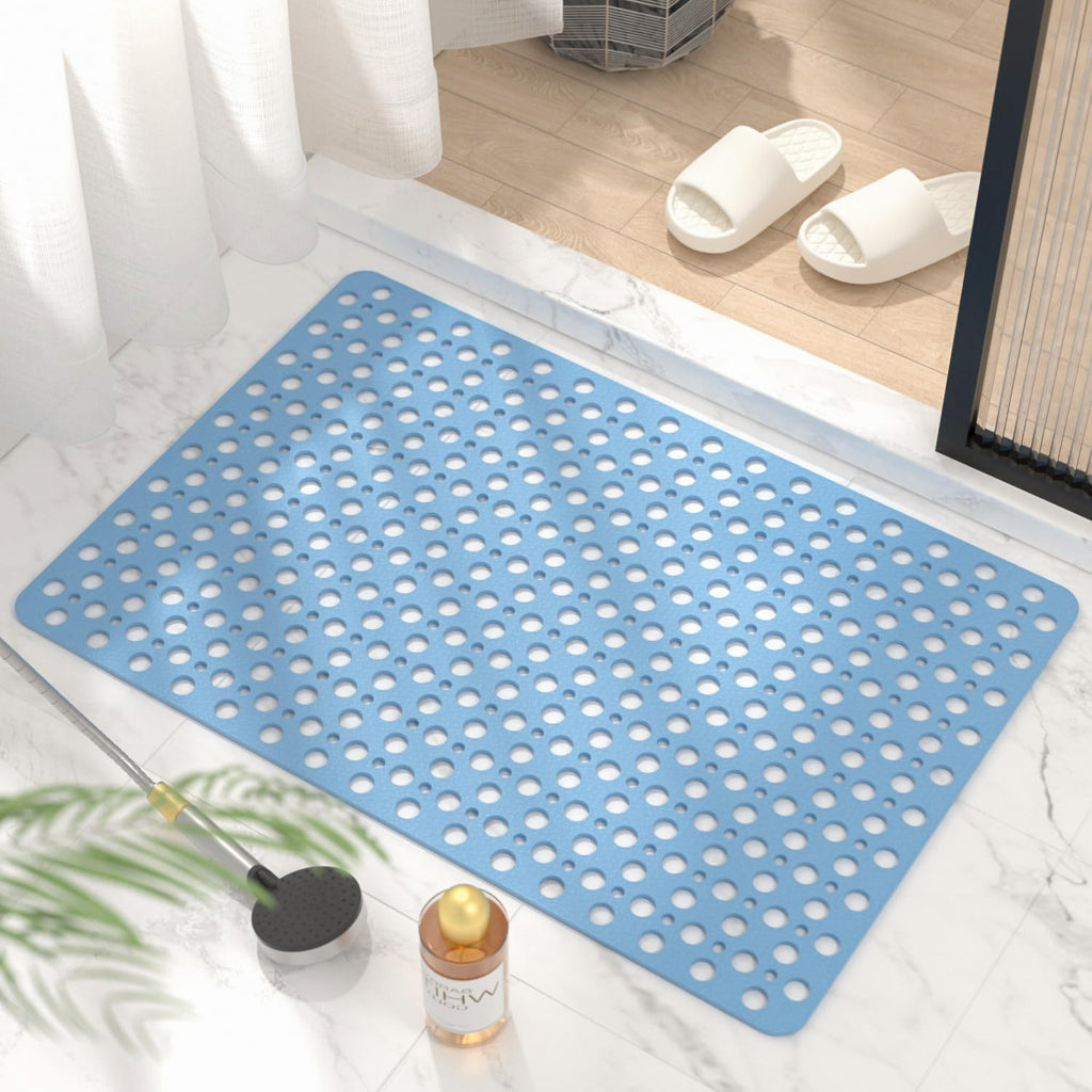 Eyrmat Non-Slip Bathtub Mat, TPE Material, with Suction Cups and Drainage Design, Blue, 28 x 15 Inches