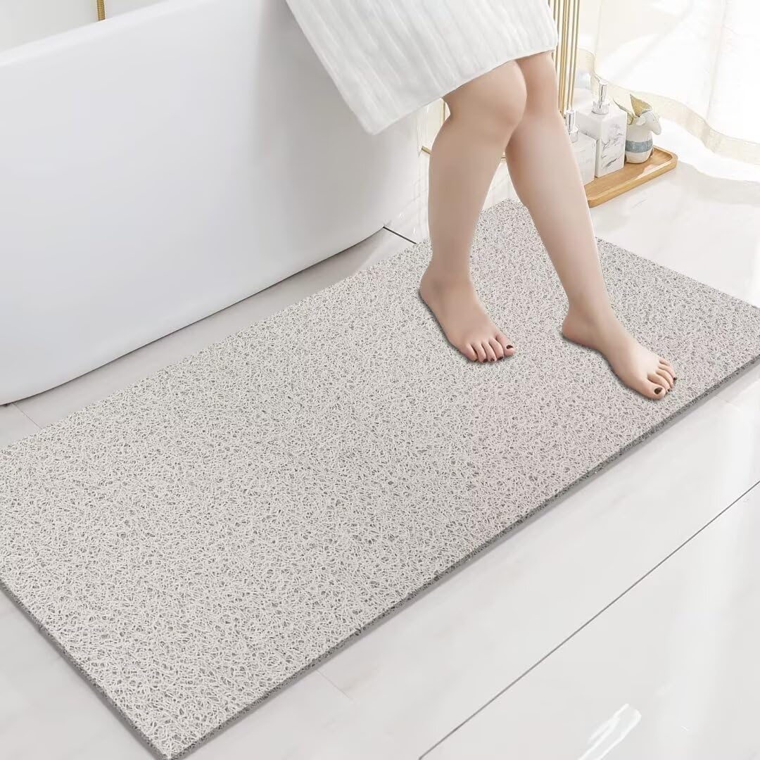 Eyrmat Non-Slip Shower Mat, No Suction Cups, PVC Loofah Material, Quick Drying, Grey, 15.7 x 36 Inches