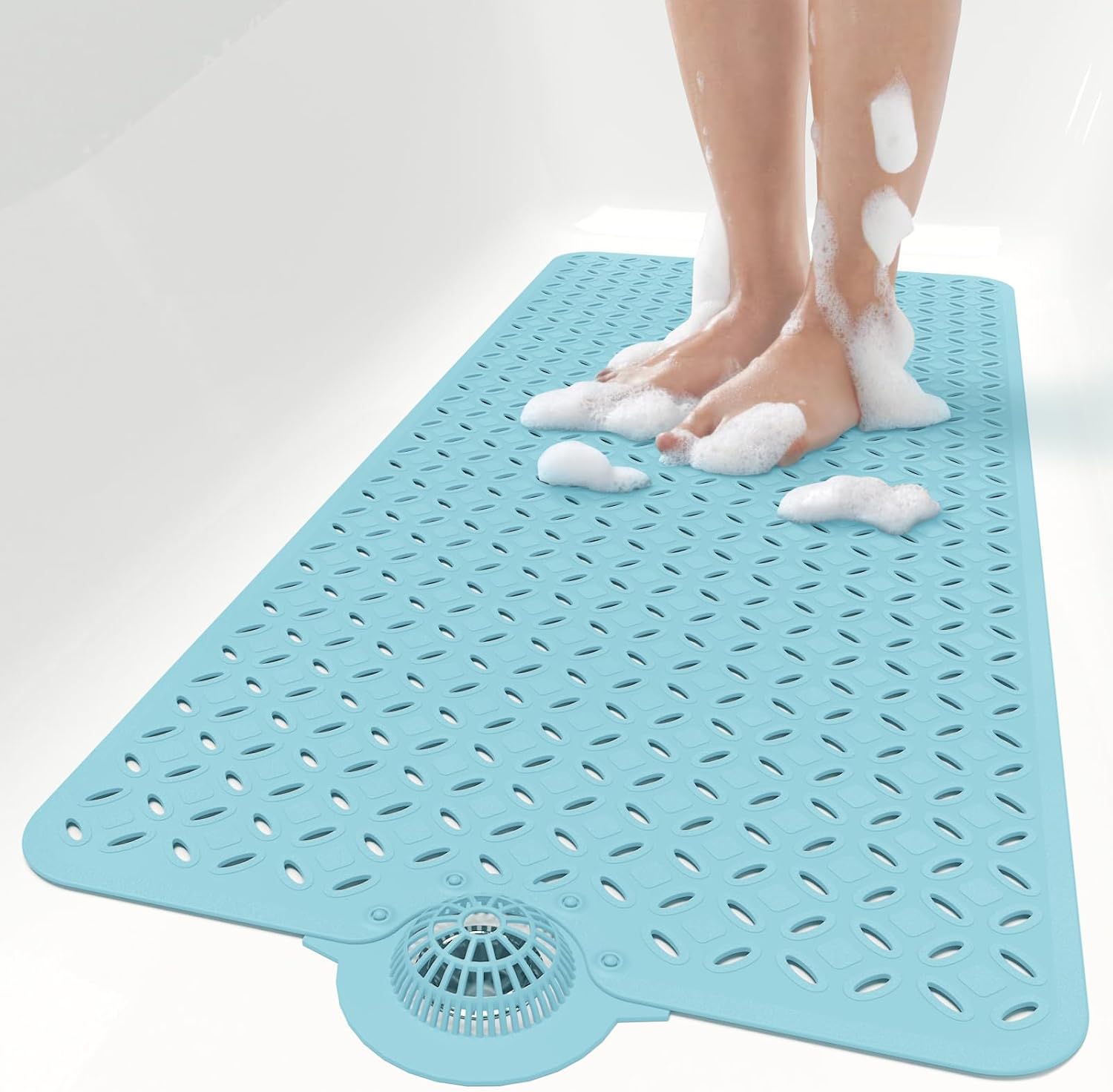 Eyrmat Non-Slip Bathtub Mat, with Hair Catcher and Large Drain Holes, Machine Washable, Grey, 39 x 17 Inches