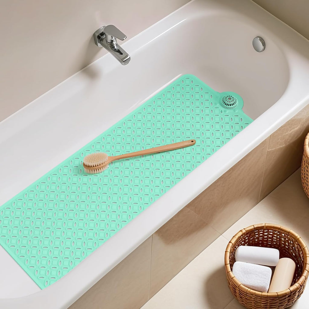 Eyrmat Non-Slip Bathtub Mat, with Hair Catcher and Large Drain Holes, Machine Washable, Grey, 39 x 17 Inches