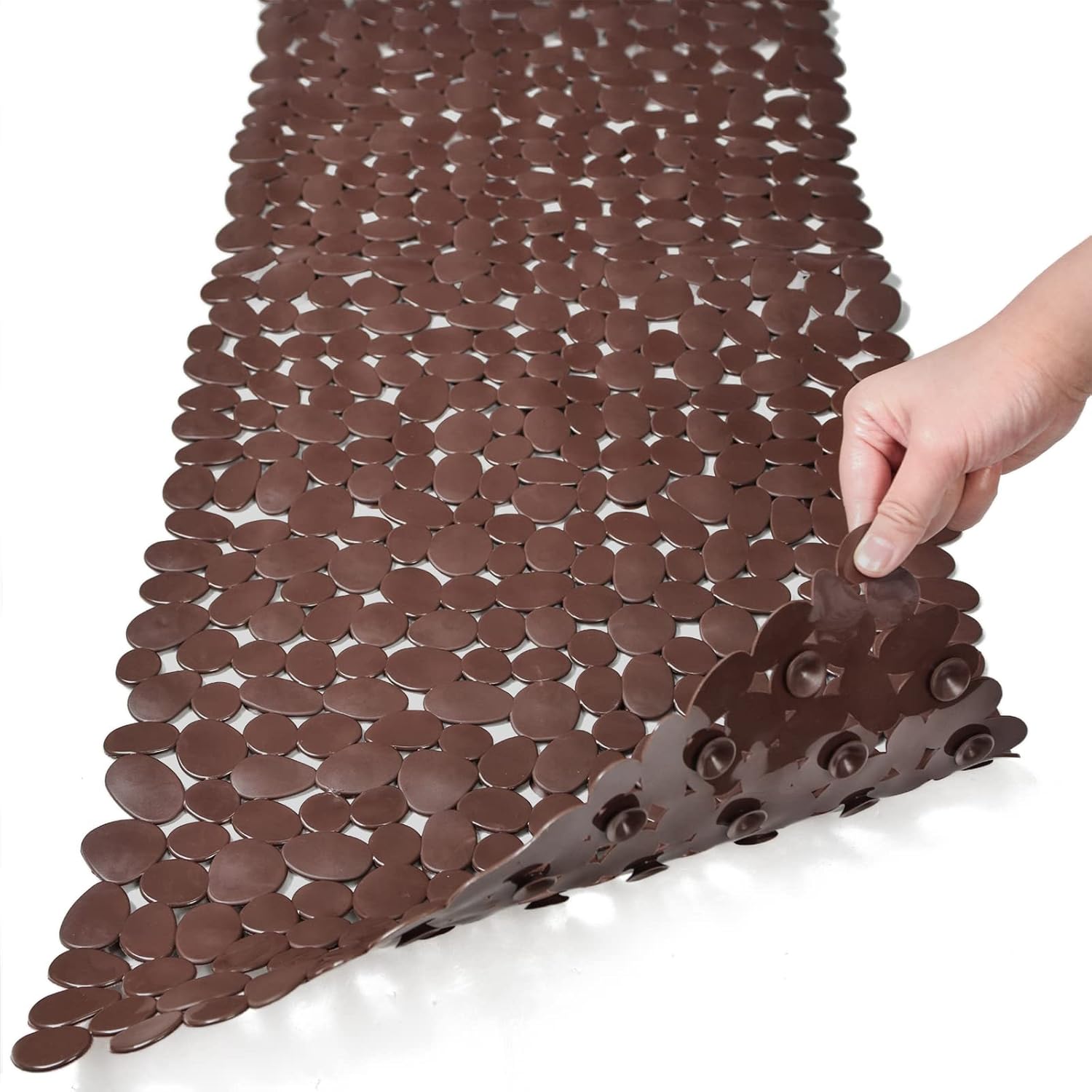 Eyrmat Non-Slip Pebble Bathtub Mat, Black, 16 x 35 Inches, with Drain Holes and Suction Cups, for Smooth Tubs
