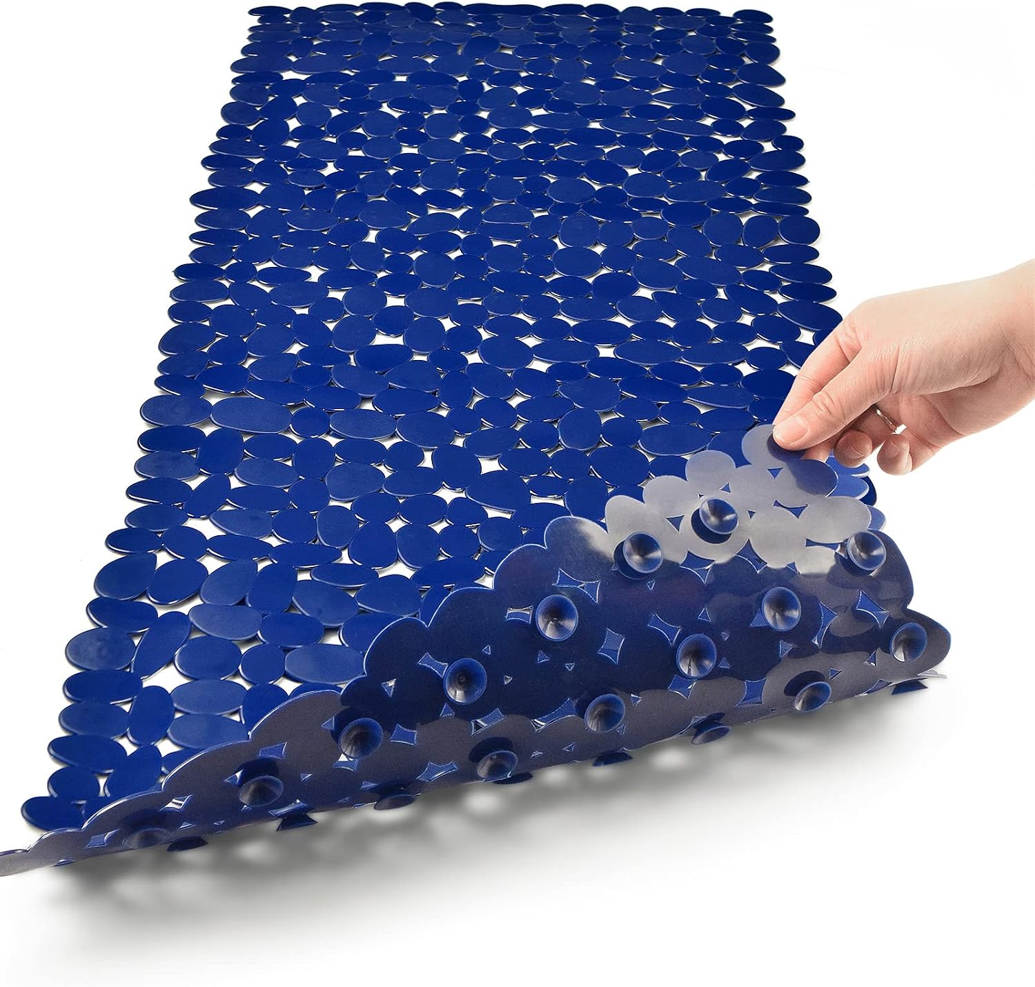 Eyrmat Non-Slip Pebble Bathtub Mat, Black, 16 x 35 Inches, with Drain Holes and Suction Cups, for Smooth Tubs