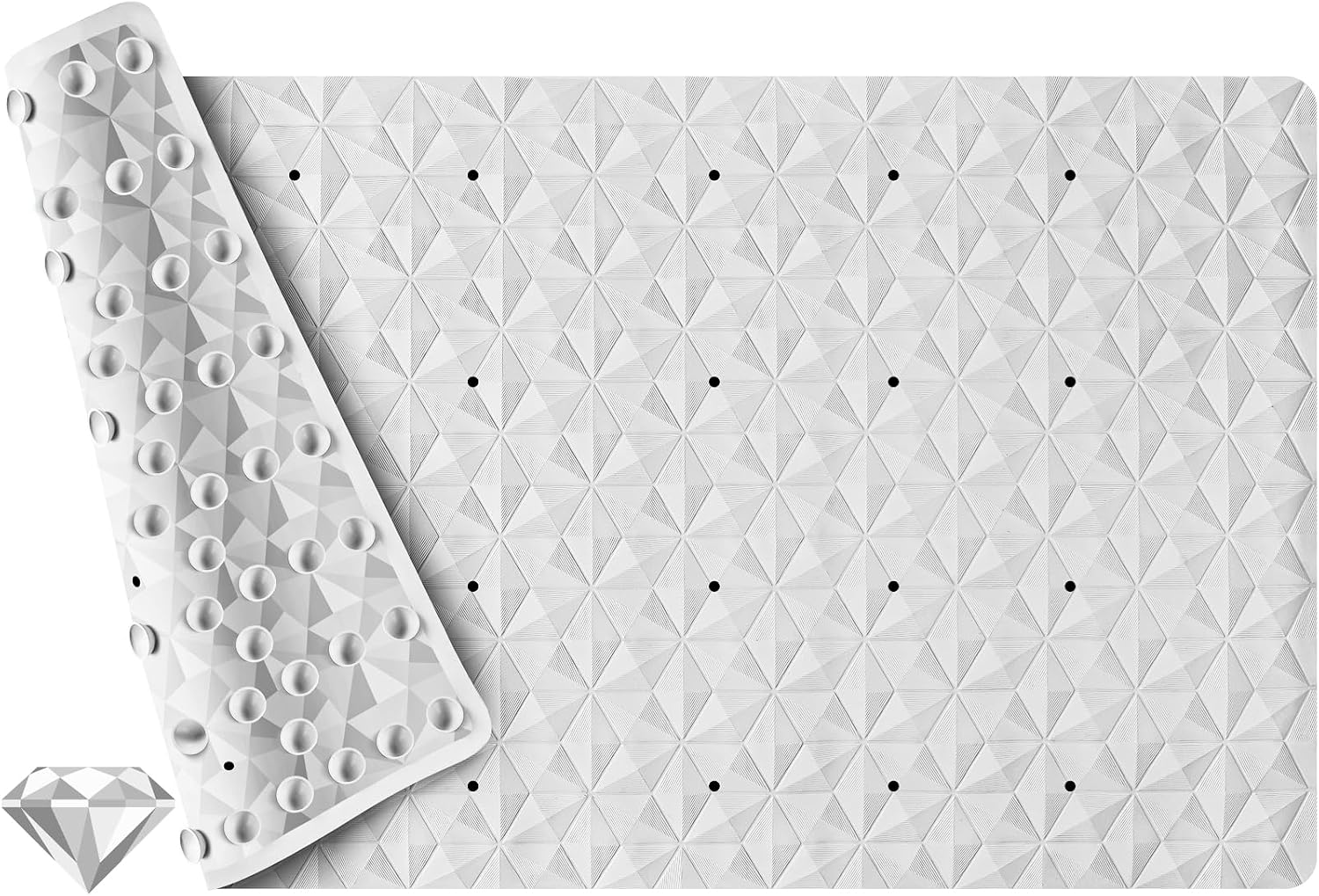 Eyrmat Non-Slip Bathtub Mat, Natural Rubber, 241 Suction Cups, Diamond Pattern, Machine Washable, 16 x 28 Inches
