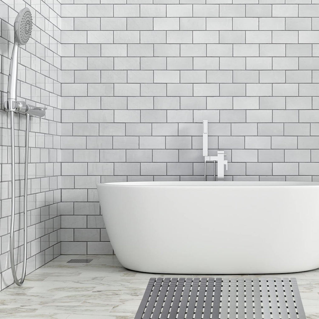 Eyrmat Non-Slip Bathtub Mat, with Suction Cups and Drain Holes, Trimmable Design, 27.5 x 15.7 Inches