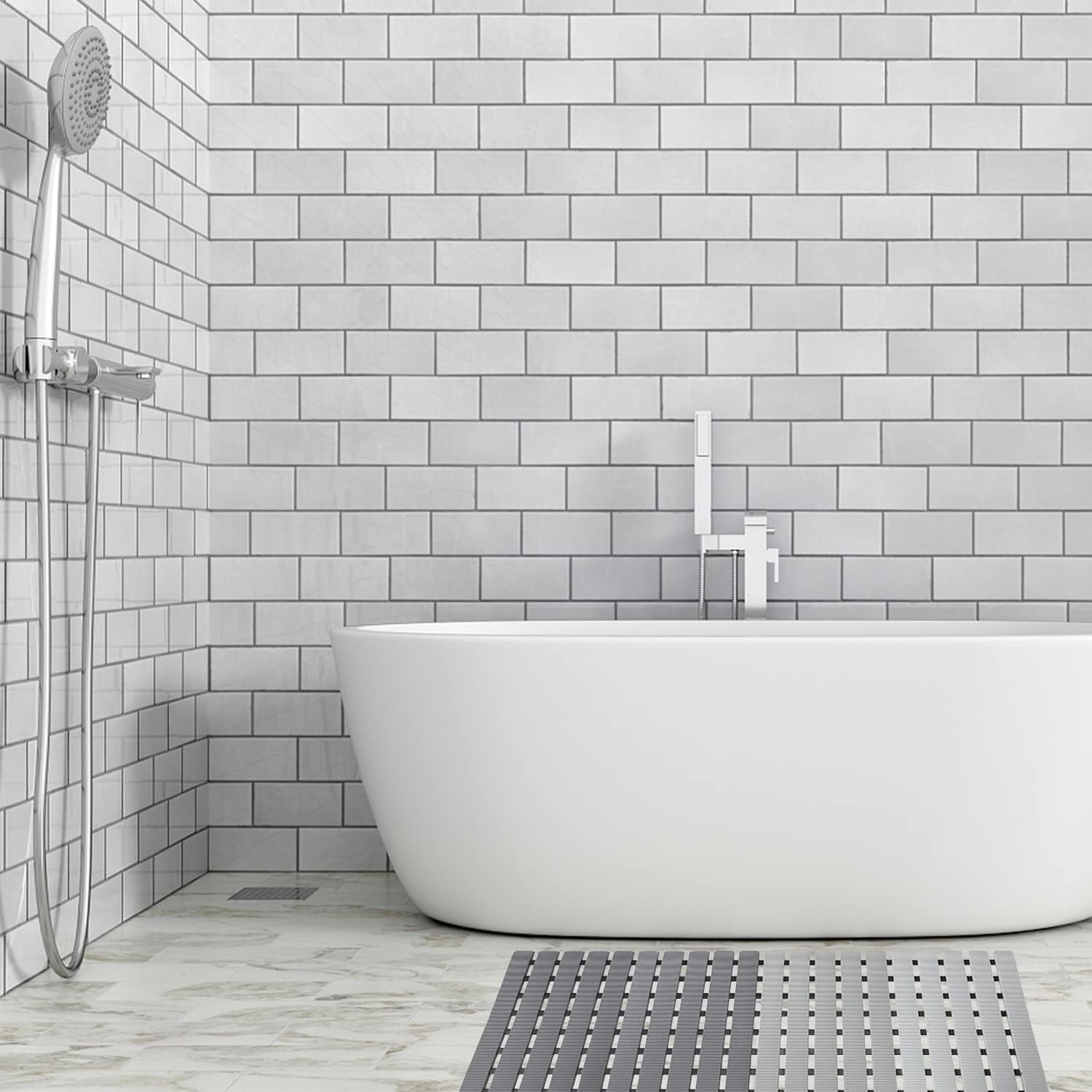 Eyrmat Non-Slip Bathtub Mat, with Suction Cups and Drain Holes, Trimmable Design, 27.5 x 15.7 Inches