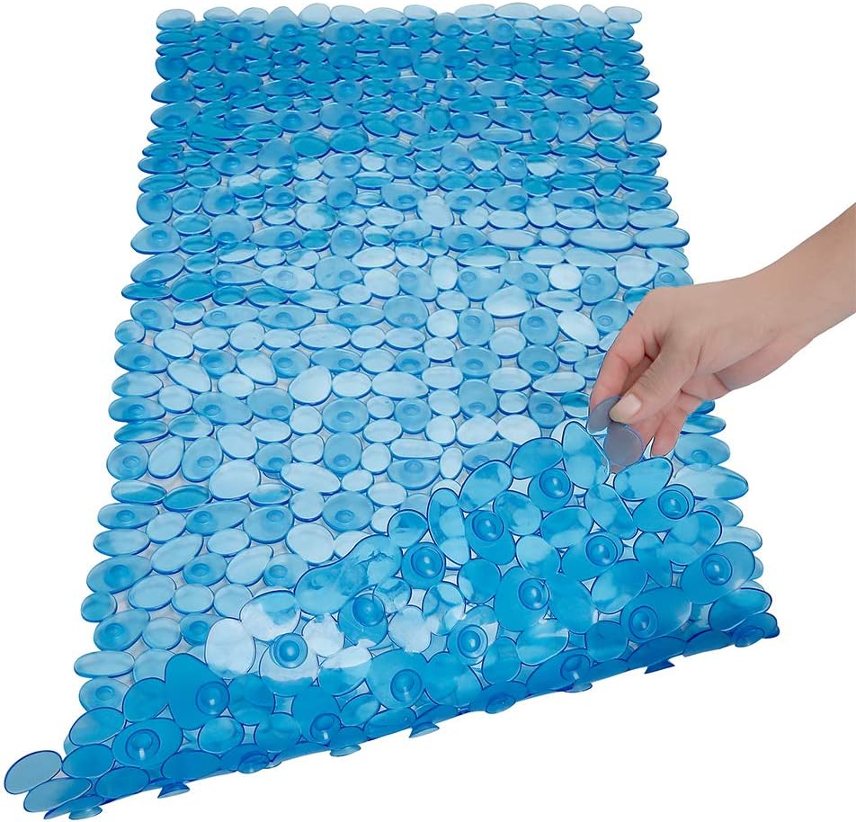 Eyrmat Non-Slip Pebble Bathtub Mat, Black, 16 x 35 Inches, with Drain Holes and Suction Cups, for Smooth Tubs