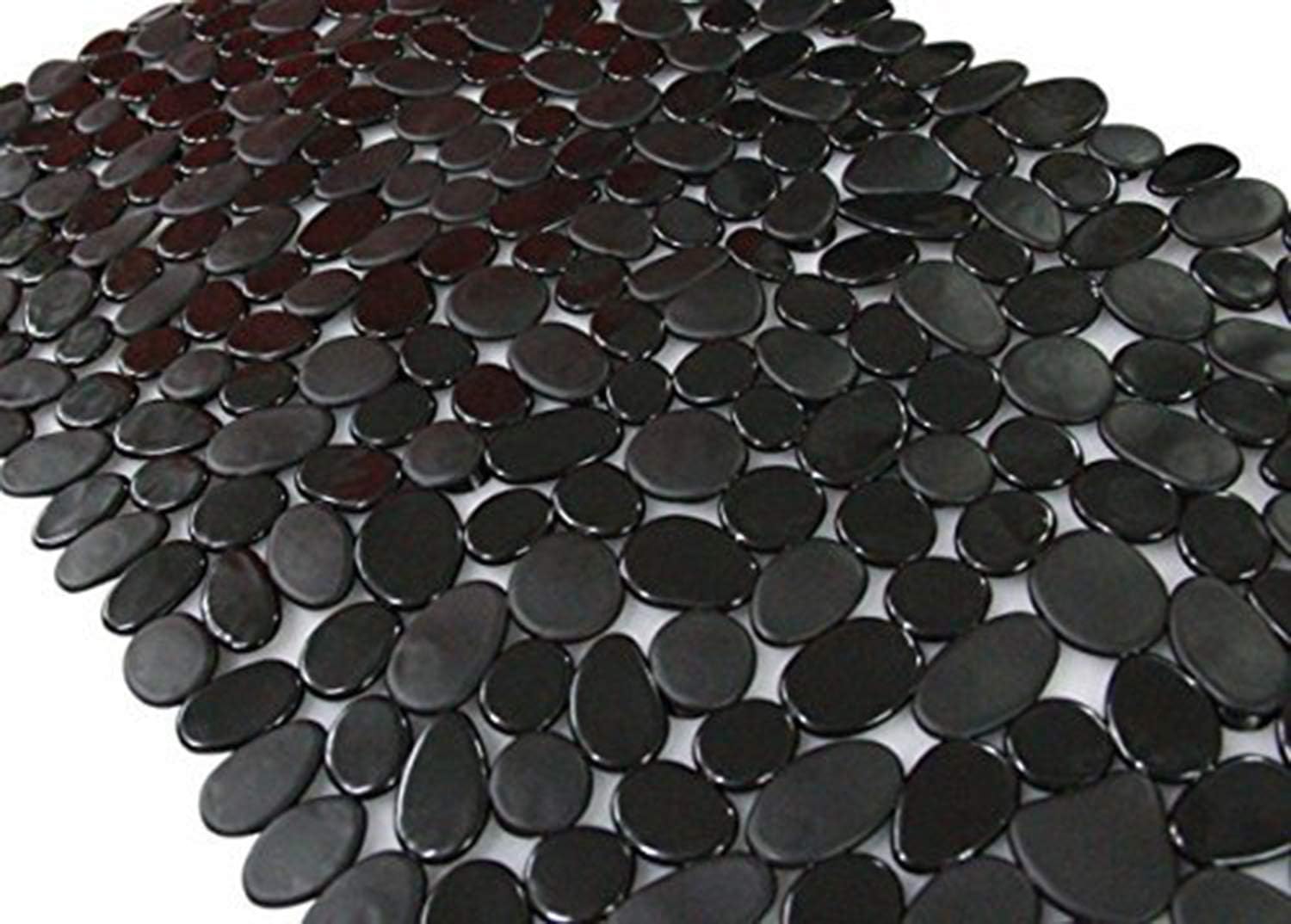 Eyrmat Non-Slip Pebble Bathtub Mat, Black, 16 x 35 Inches, with Drain Holes and Suction Cups, for Smooth Tubs