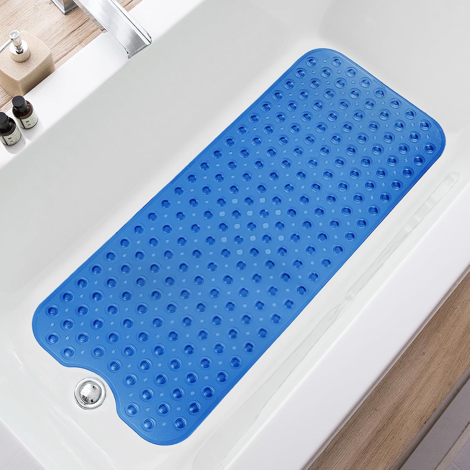 Eyrmat Non-Slip Bathtub Mat, Extra Long, with Drain Holes and Suction Cups, Machine Washable, Clear Grey, 39 x 16 Inches