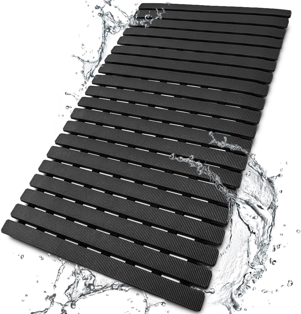 Eyrmat Non-Slip Bathtub Mat, with Suction Cups and Drain Holes, Trimmable Design, 27.5 x 15.7 Inches