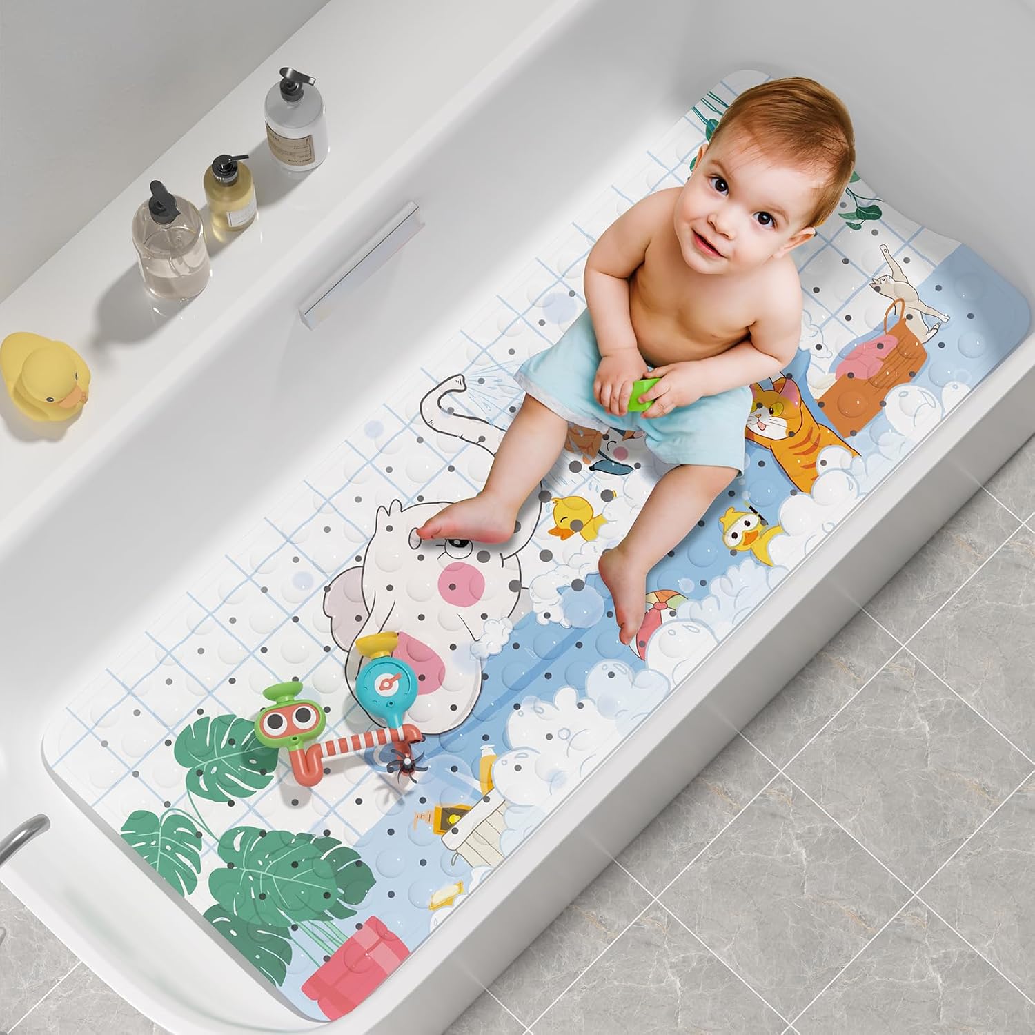 Eyrmat Non-Slip Shower Mat, with Suction Cups and Drain Holes, Clear Blue, 40 x 16 Inches