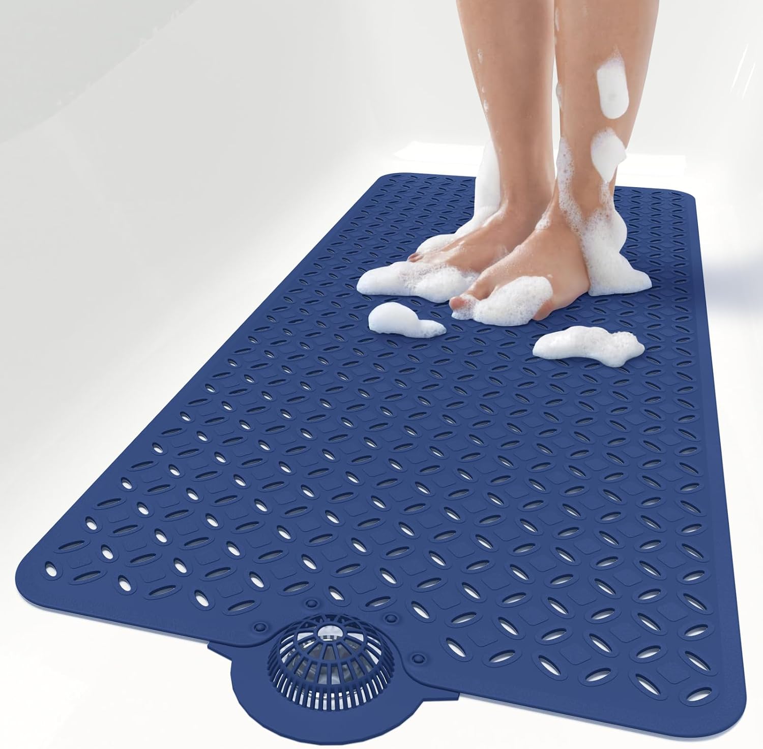 Eyrmat Non-Slip Bathtub Mat, with Hair Catcher and Large Drain Holes, Machine Washable, Grey, 39 x 17 Inches