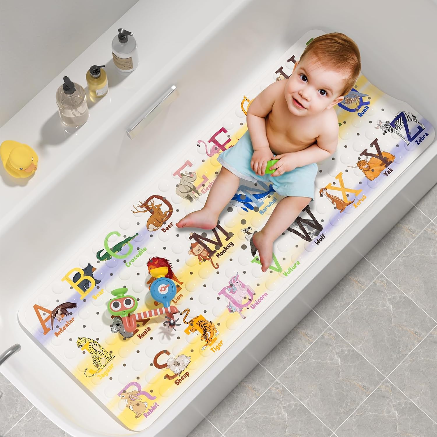 Eyrmat Non-Slip Shower Mat, with Suction Cups and Drain Holes, Clear Blue, 40 x 16 Inches