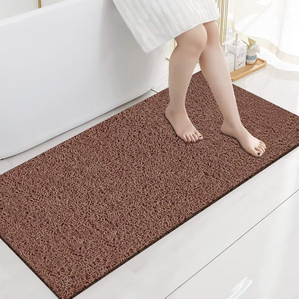 Eyrmat Non-Slip Shower Mat, No Suction Cups, PVC Loofah Material, Quick Drying, Grey, 15.7 x 36 Inches