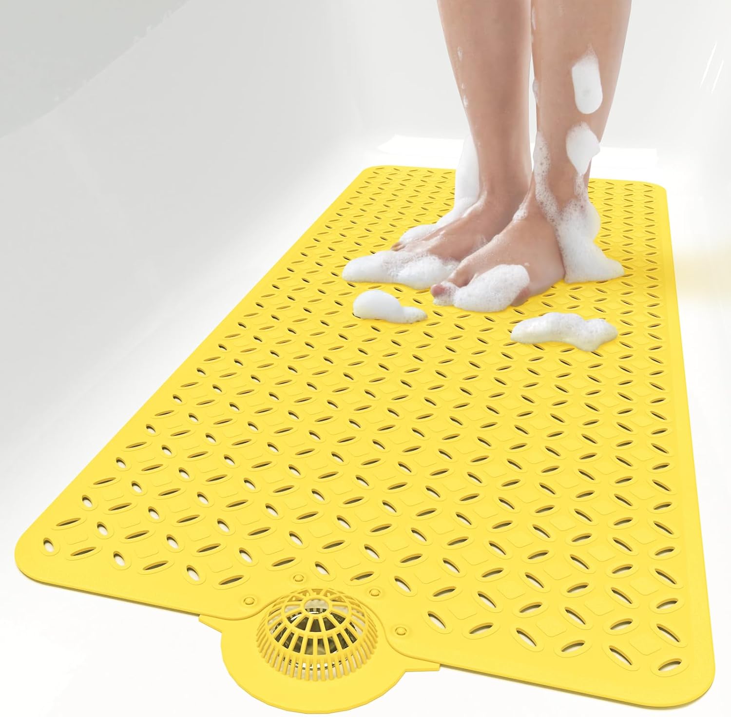Eyrmat Non-Slip Bathtub Mat, with Hair Catcher and Large Drain Holes, Machine Washable, Grey, 39 x 17 Inches