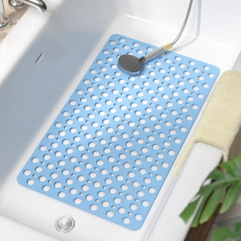 Eyrmat Non-Slip Bathtub Mat, TPE Material, with Suction Cups and Drainage Design, Blue, 28 x 15 Inches
