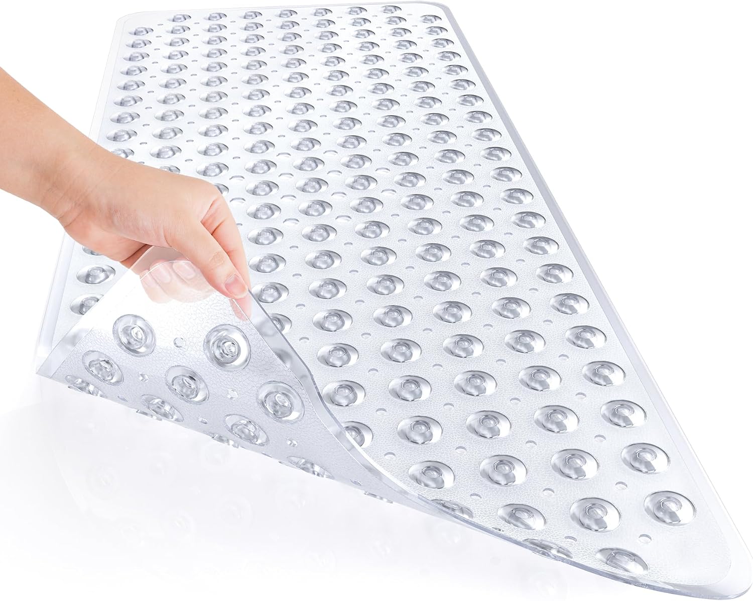 Eyrmat Non-Slip Shower Mat, with Suction Cups and Drain Holes, Clear Blue, 40 x 16 Inches