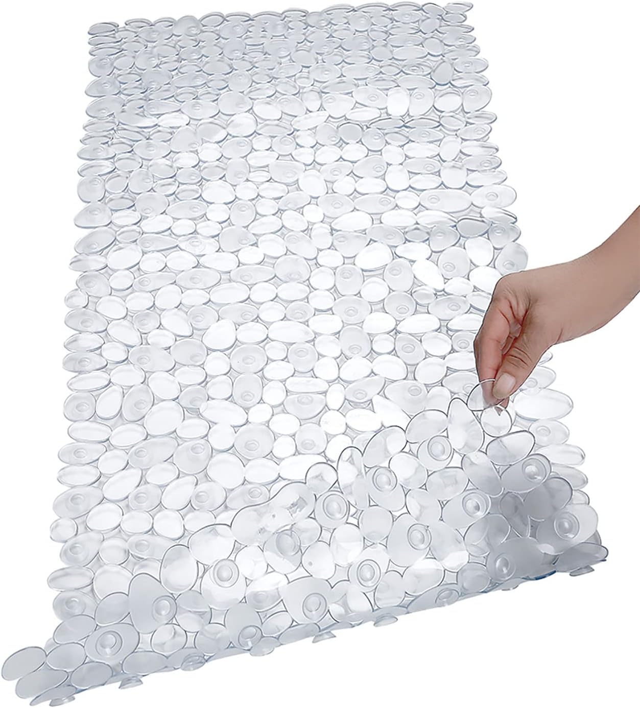 Eyrmat Non-Slip Pebble Bathtub Mat, Black, 16 x 35 Inches, with Drain Holes and Suction Cups, for Smooth Tubs