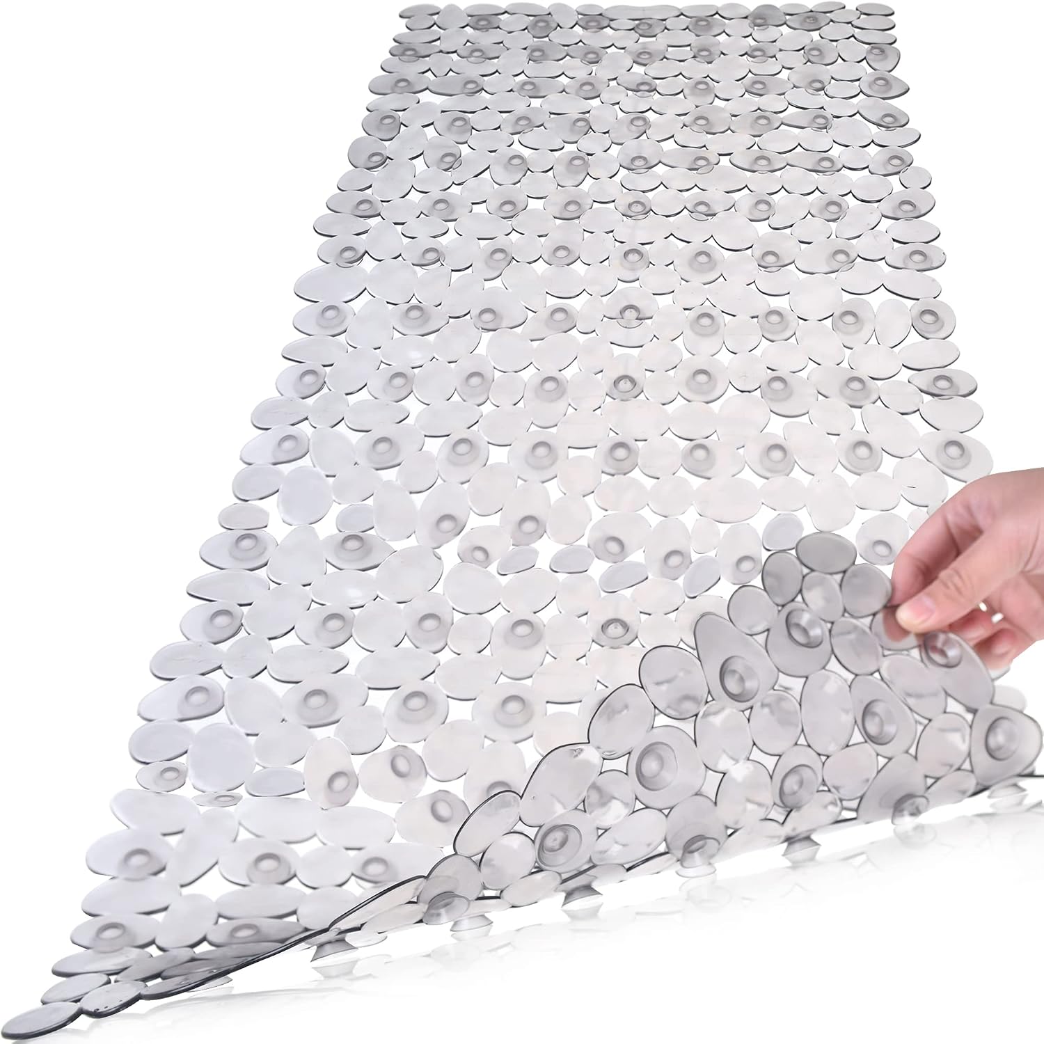 Eyrmat Non-Slip Pebble Bathtub Mat, Black, 16 x 35 Inches, with Drain Holes and Suction Cups, for Smooth Tubs