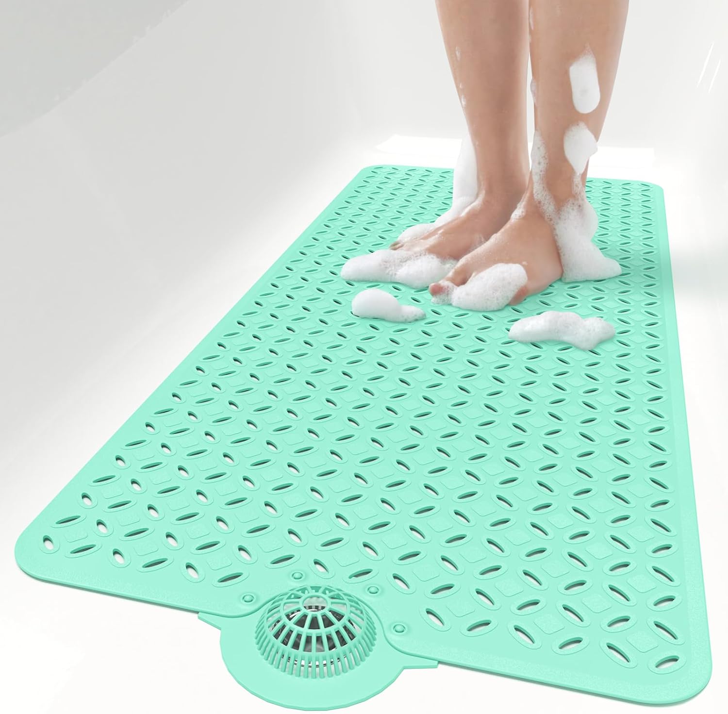 Eyrmat Non-Slip Bathtub Mat, with Hair Catcher and Large Drain Holes, Machine Washable, Grey, 39 x 17 Inches