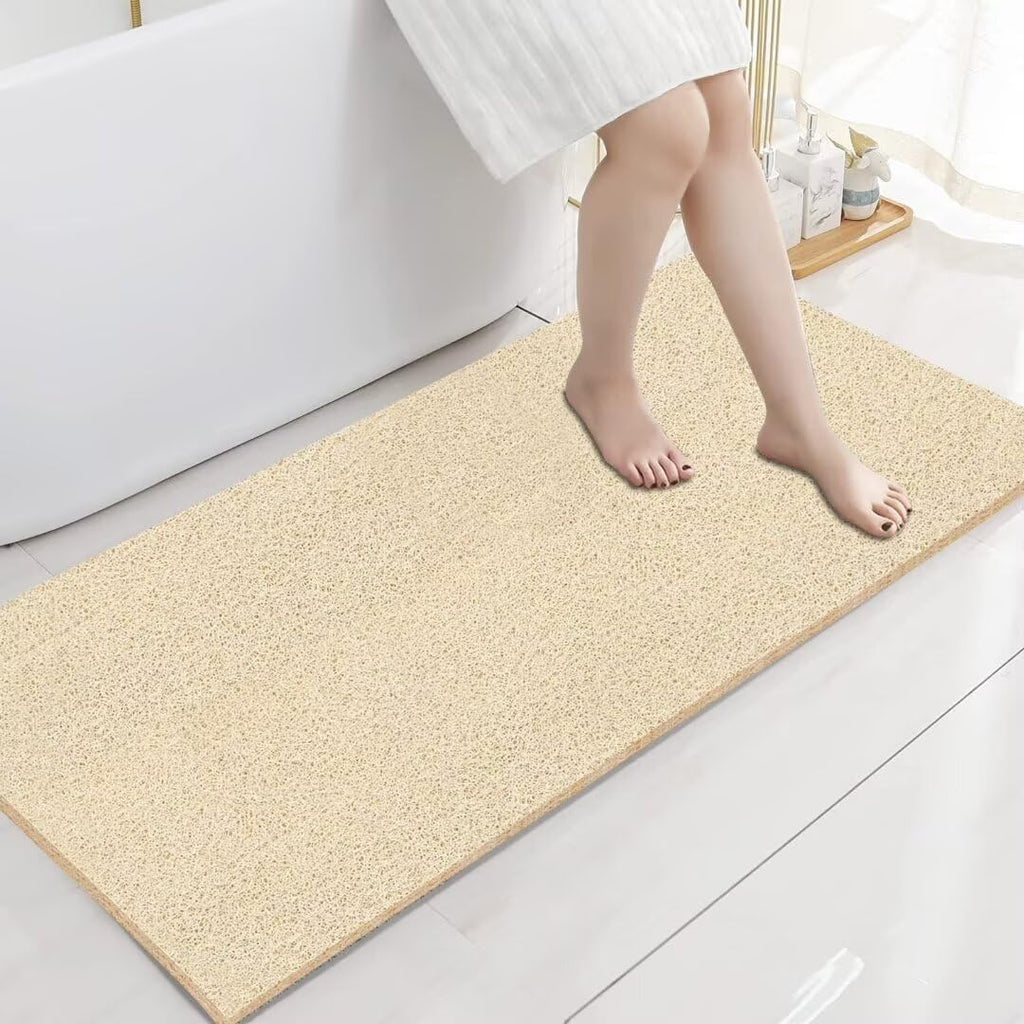 Eyrmat Non-Slip Shower Mat, No Suction Cups, PVC Loofah Material, Quick Drying, Grey, 15.7 x 36 Inches
