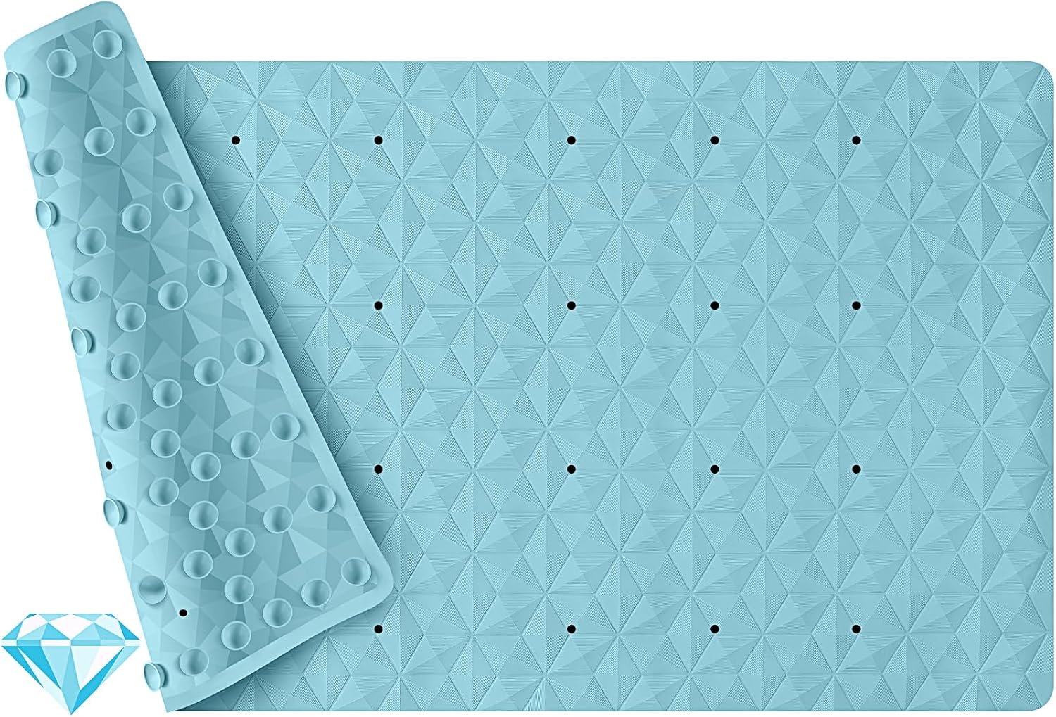 Eyrmat Non-Slip Bathtub Mat, Natural Rubber, 241 Suction Cups, Diamond Pattern, Machine Washable, 16 x 28 Inches