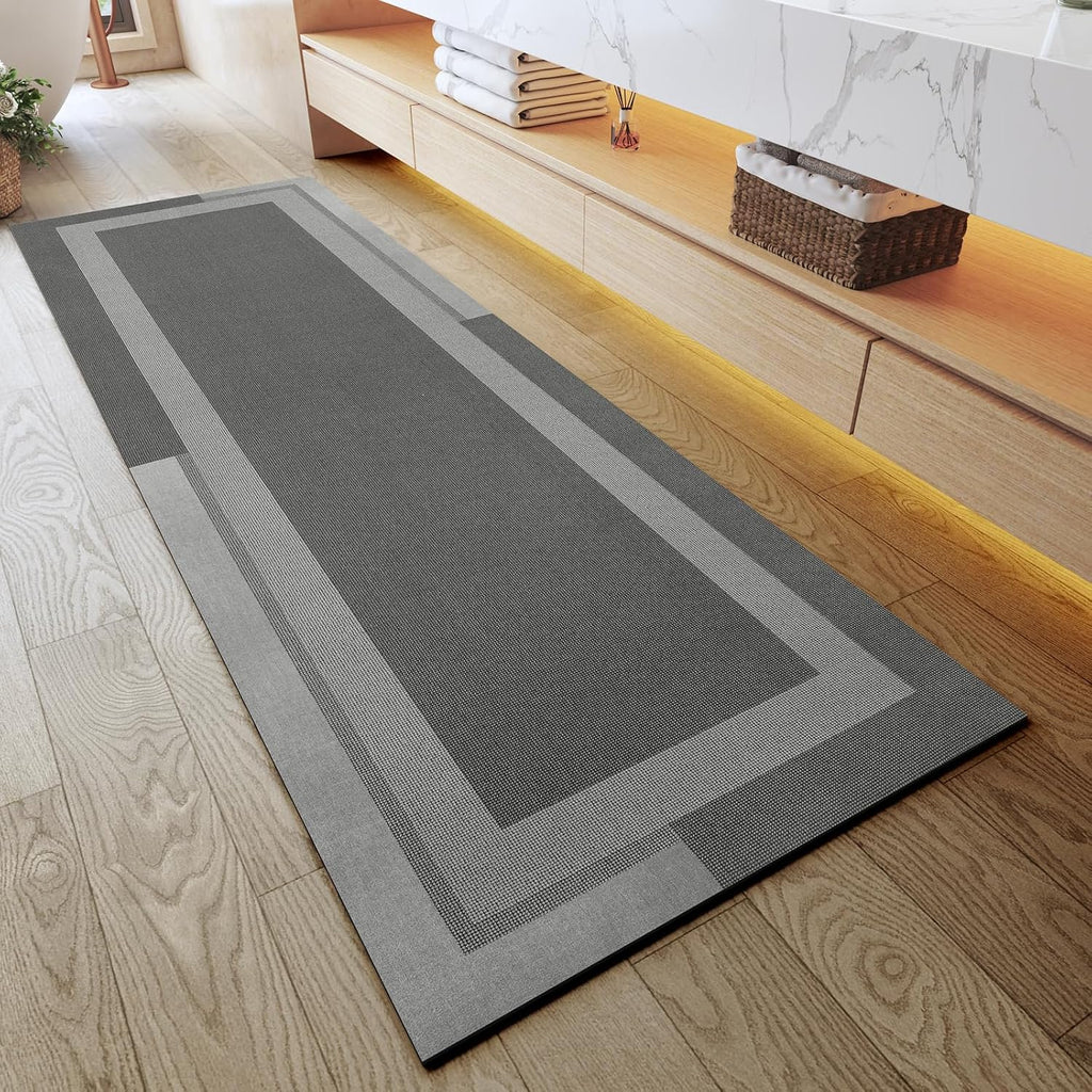 Eyrmat Non-Slip Bath Mat, Rubber Backing, Ultra Thin, Quick Dry, Absorbent, Washable, Gray, 16 x 24 Inches