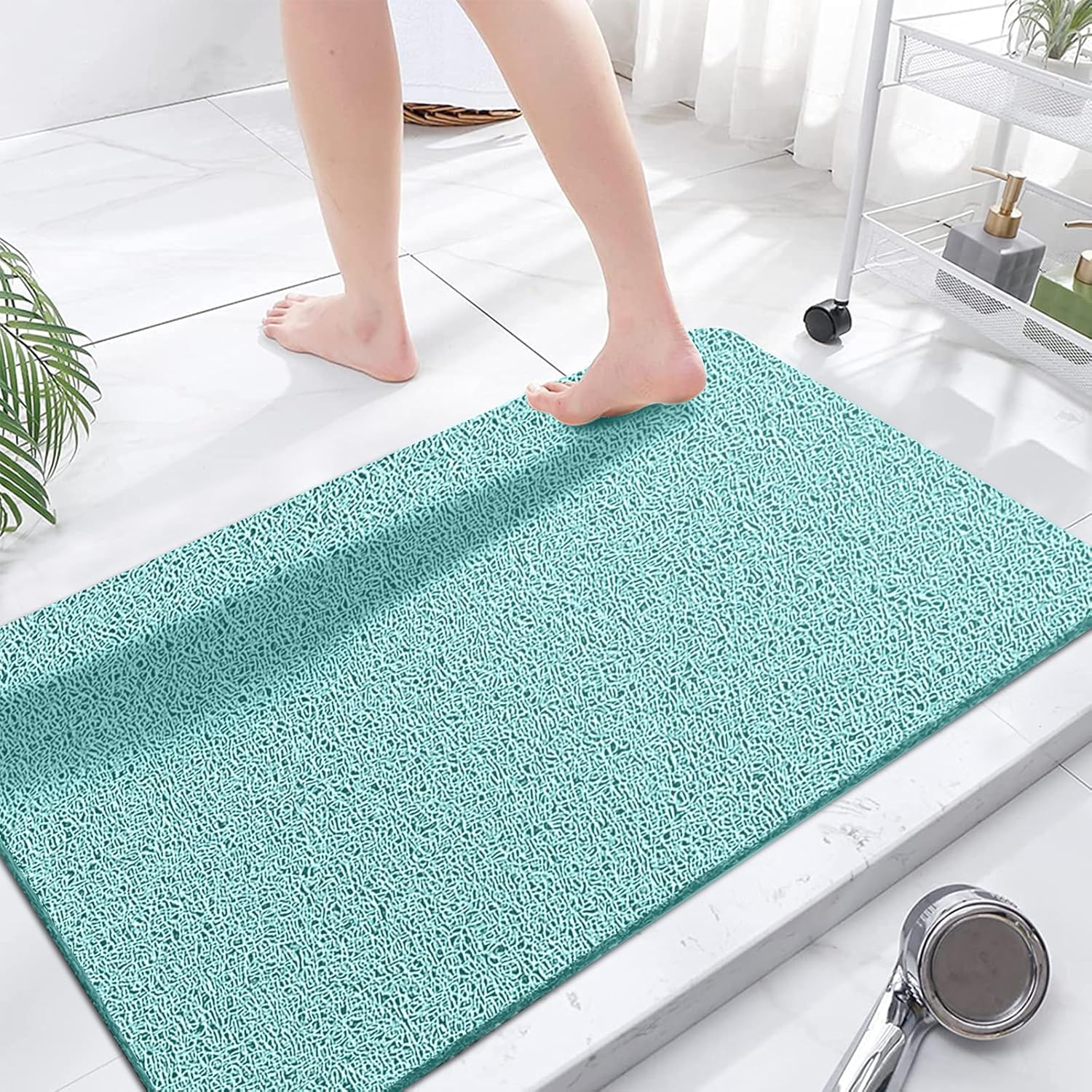 Eyrmat Non-Slip Shower Mat, No Suction Cups, PVC Loofah Material, Quick Drying, Grey, 15.7 x 36 Inches