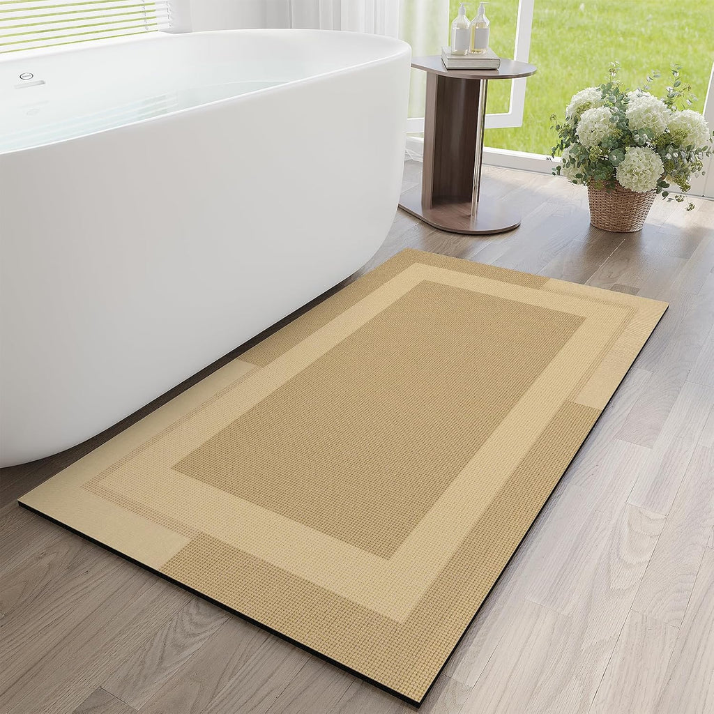 Eyrmat Non-Slip Bath Mat, Rubber Backing, Ultra Thin, Quick Dry, Absorbent, Washable, Gray, 16 x 24 Inches