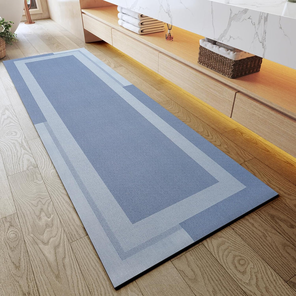 Eyrmat Non-Slip Bath Mat, Rubber Backing, Ultra Thin, Quick Dry, Absorbent, Washable, Gray, 16 x 24 Inches