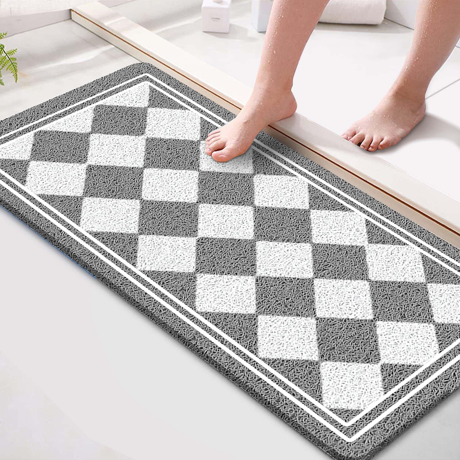 Eyrmat Non-Slip Shower Mat, No Suction Cups, PVC Loofah Material, Quick Drying, Grey, 15.7 x 36 Inches