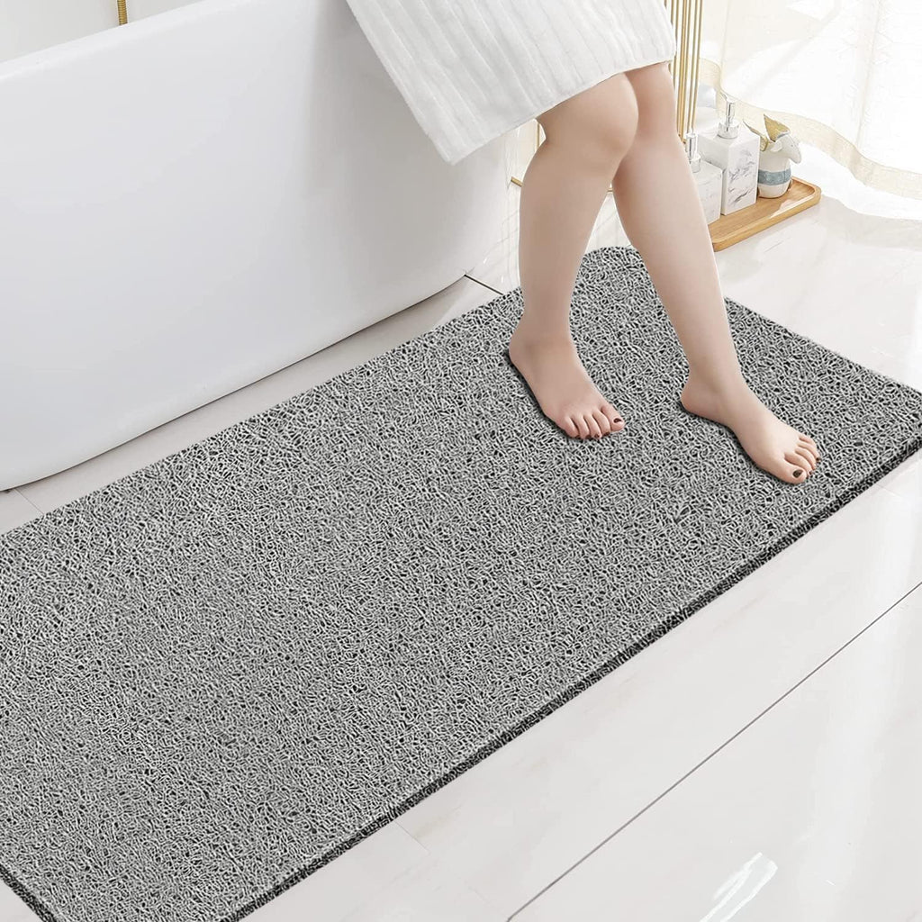Eyrmat Non-Slip Shower Mat, No Suction Cups, PVC Loofah Material, Quick Drying, Grey, 15.7 x 36 Inches