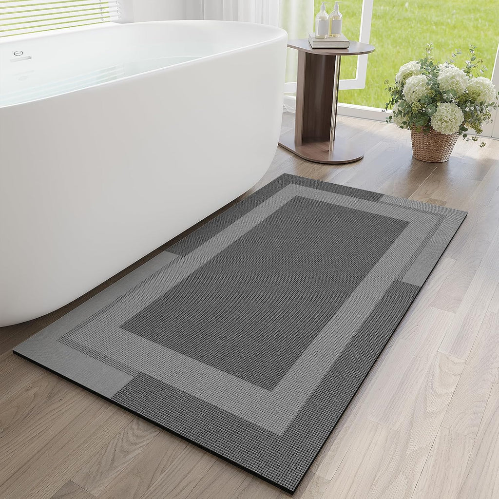 Eyrmat Non-Slip Bath Mat, Rubber Backing, Ultra Thin, Quick Dry, Absorbent, Washable, Gray, 16 x 24 Inches