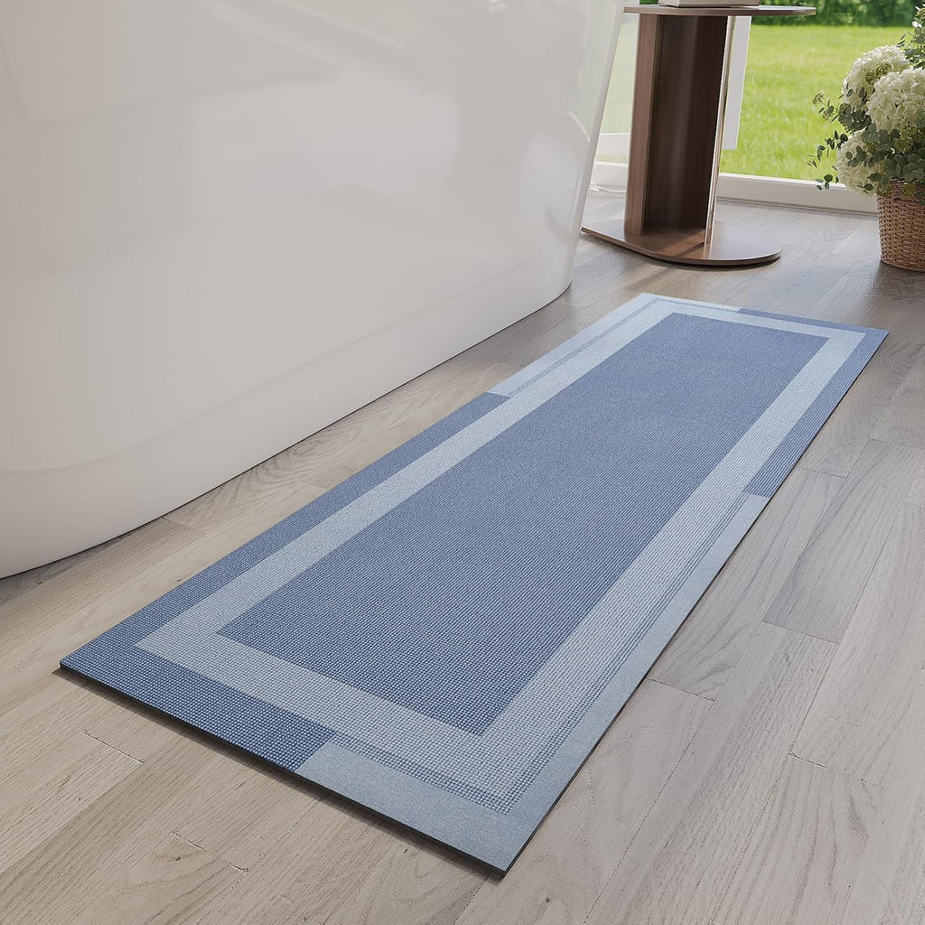 Eyrmat Non-Slip Bath Mat, Rubber Backing, Ultra Thin, Quick Dry, Absorbent, Washable, Gray, 16 x 24 Inches