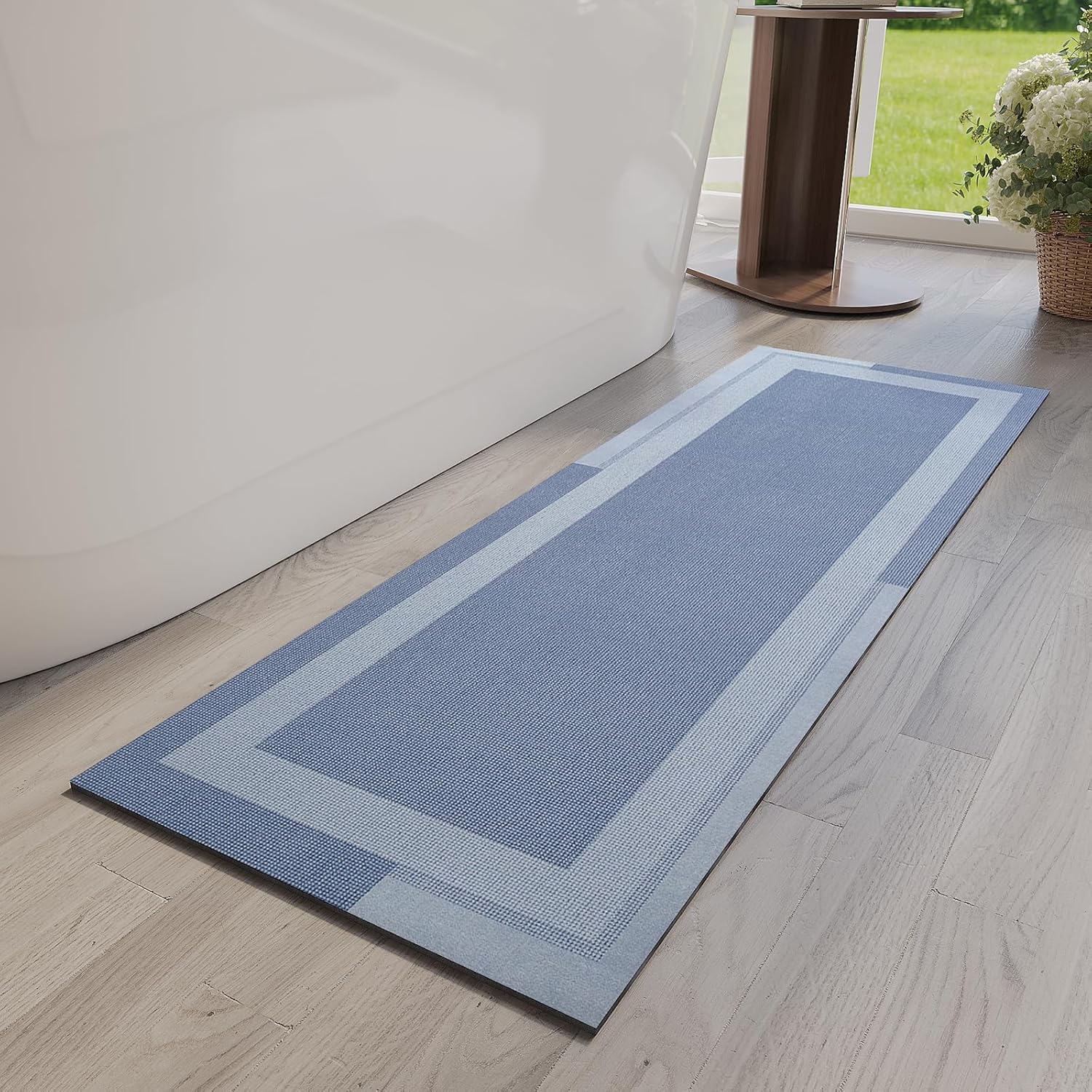 Eyrmat Non-Slip Bath Mat, Rubber Backing, Ultra Thin, Quick Dry, Absorbent, Washable, Gray, 16 x 24 Inches