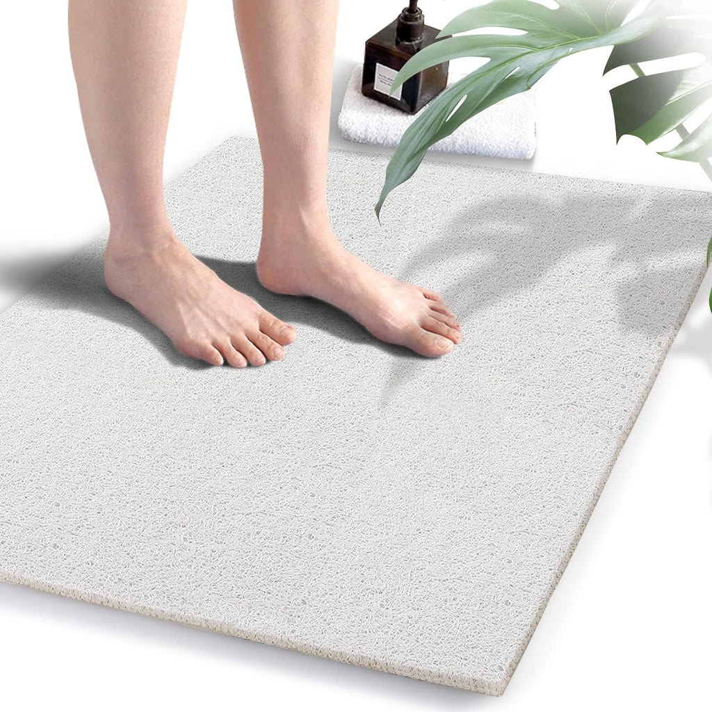 Eyrmat Non-Slip Shower Mat, No Suction Cups, PVC Loofah Material, Quick Drying, Grey, 15.7 x 36 Inches