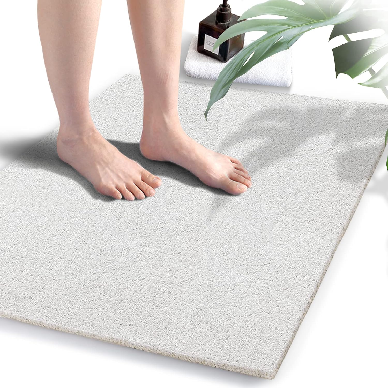 Eyrmat Non-Slip Shower Mat, No Suction Cups, PVC Loofah Material, Quick Drying, Grey, 15.7 x 36 Inches