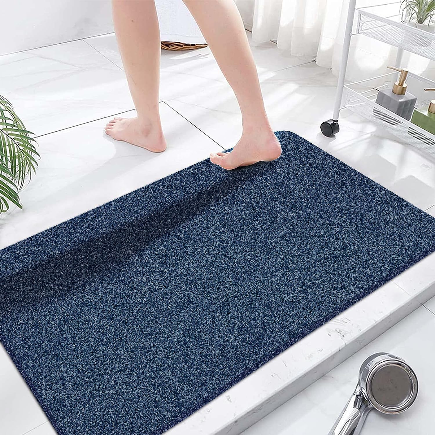 Eyrmat Non-Slip Shower Mat, No Suction Cups, PVC Loofah Material, Quick Drying, Grey, 15.7 x 36 Inches