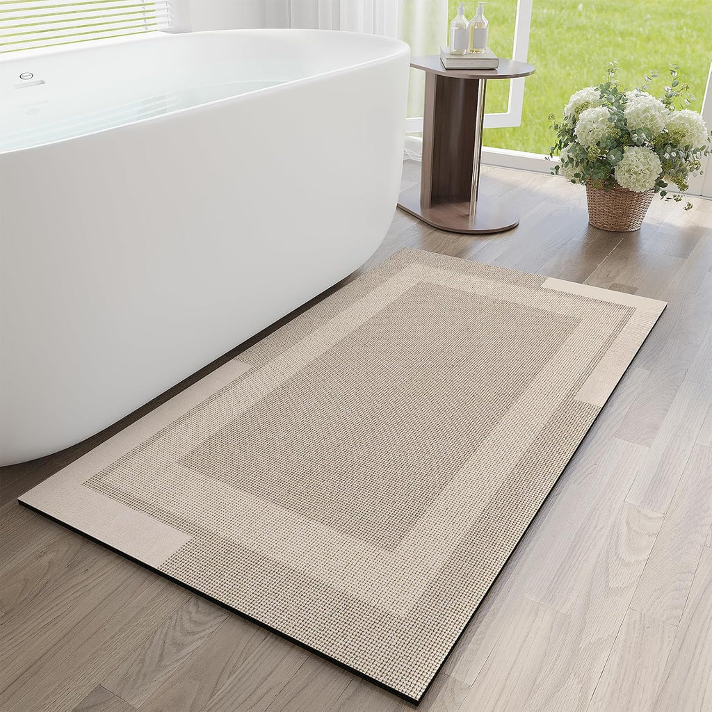 Eyrmat Non-Slip Bath Mat, Rubber Backing, Ultra Thin, Quick Dry, Absorbent, Washable, Gray, 16 x 24 Inches